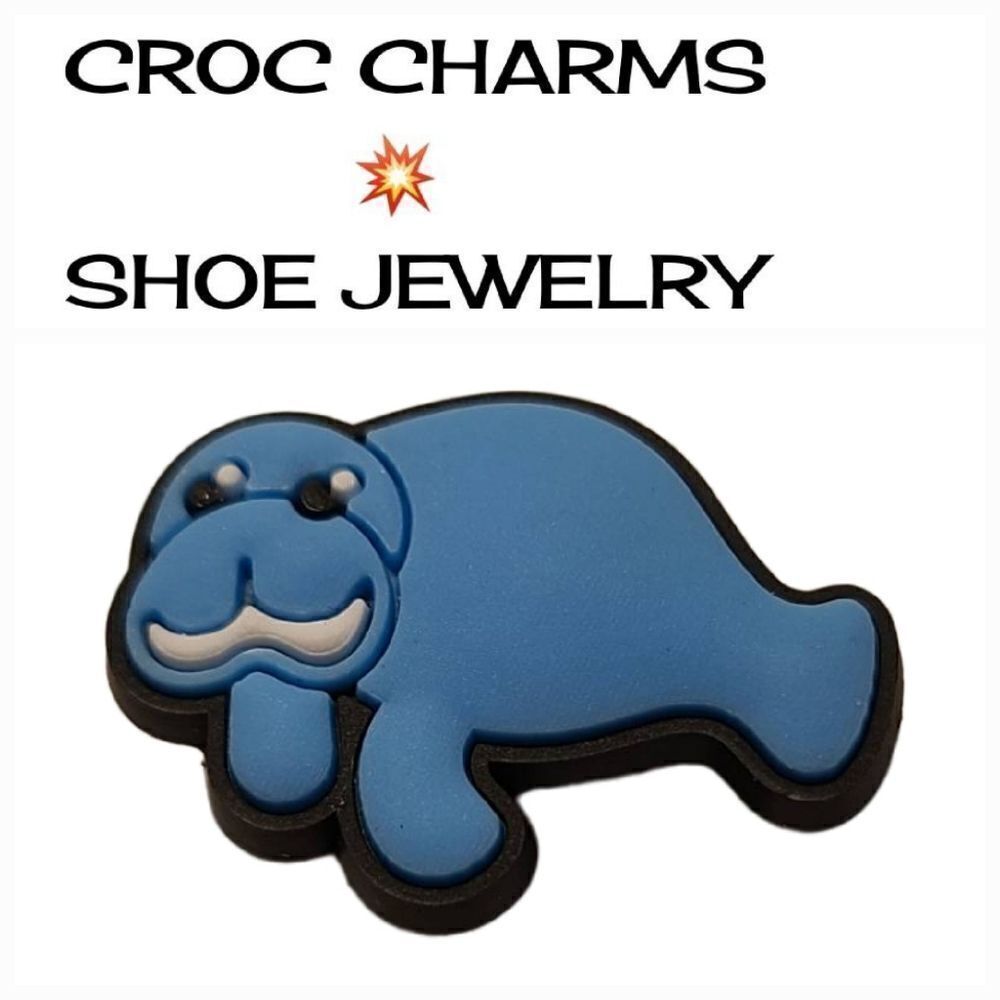 6/$20 Shoe  Charm 🌟 Blue Smiling Manatee Ocean Animal Clog Shoe Jewelry
